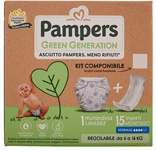 Pampers Green Generation - Kit de prueba: 15 insertos normales + 1 mandarina lavable (4-16 kg)