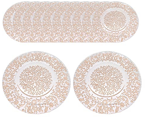 WedDecor Set di 12 sottopiatti rotondi da 33 cm, per centrotavola, presentazioni, matrimoni, banchetti, feste di Natale, decorazioni da tavola, design oro rosa reale