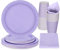 PARTY GO Piatti Carta, 96PCS Stoviglie per Feste, Decorazione Compleanno Della Stoviglie per 24 Ospiti Include con Piatti Carta usa e Getta Bicchieri di Carta Tovaglioli,Lilla