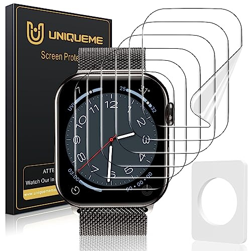 UniqueMe für Apple Watch 45 mm Series 9/8/7 Schutzfolie - 6 Stück Folie | Flexible TPU Maximale Abdeckung Selbstheilung Displayschutz, Kratzfest Wasserdicht Screen Protector für Apple Watch 45mm