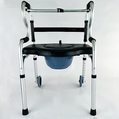 Folding Bedside Commode Chair,Foldable Shower Toilet Wheelchair with Chamber Pot,Height Adjustable Armchair with Backrest,for Handicap,Seniors and Pregnant Women