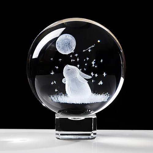 Movdyka Boule de cristal 6 cm Lapin avec lune Ornement
