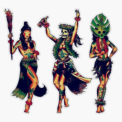 Hula Girls - Pinup Tattoos Vinyl Sticker Waterproof Decal Laptop Wall Window Bumper Sticker 5