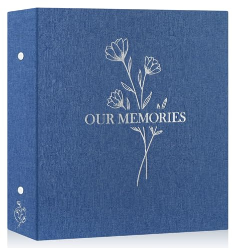 Lanpn Lino Album Fotografico 10x15 600 Tasche, OUR MEMORIES Biancheria Album Foto Portafoto Verticale Orizzontali Tascabile Tasca (Blu)