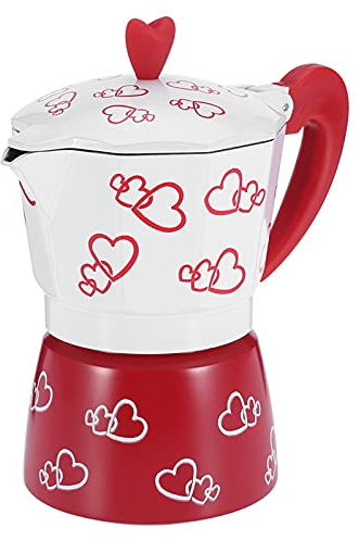 HERCHR Pot à Moka En Aluminium Red Heart, Cafetière Sur la Cuisinière Avec Poignée Ergonomique Antidérapante, Cafetière Italienne, Percolateur De Café Cubain Pour la Maison(S)