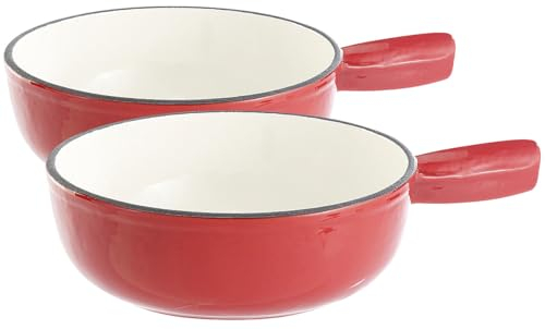 Rosenstein & Söhne Fondue Gusseisen: 2er-Set Käsefondue-Töpfe aus Gusseisen, 24 cm (Käsefondue Sets Induktion, Fondue Töpfe Emaille, Weihnachten)