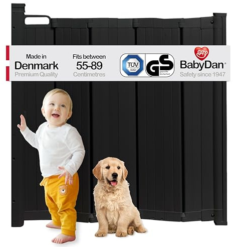 BabyDan Guard Me, Auto Einziehbares Treppenschutzgitter, passt in Öffnungen zwischen 55-89 cm, Schwarz, Hergestellt in Dänemark - Babygitter/Sicherheitsgitter (Haustiergitter/Hundegitter)