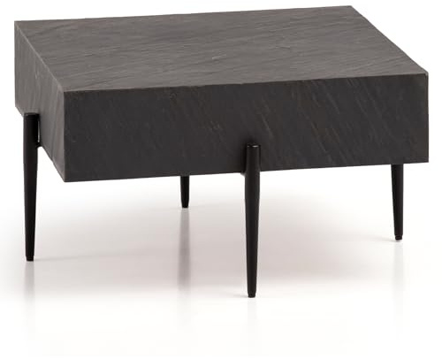 FineBuy Couchtisch 64x64x35 cm Steinoptik Anthrazit, Quadratisch | Wohnzimmertisch mit Metallgestell, Sofatisch pflegeleicht, Kaffeetisch massiv, jedes Stück ein Unikat