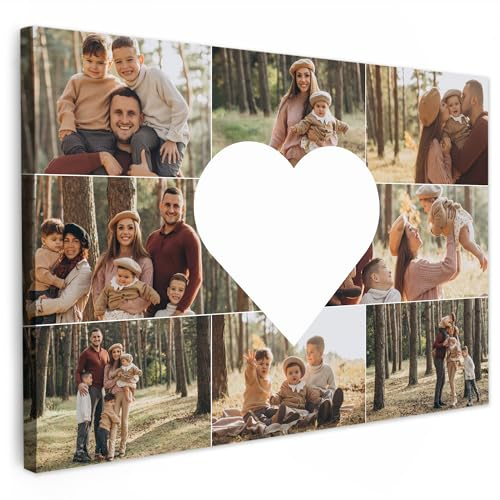 MuchoWow© personalisierte Leinwand Bilder Groß XXL Upload Wohnzimmer Deko | 120x80 cm - Modern Wandbild personalisiert Foto auf Bild Schlafzimmer Room Decor Geschenk Herz-Collage