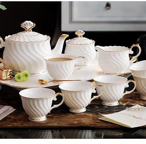 asdchZen Lot de 21 tasses à thé et à café de 192,8 g avec soucoupe assortie en porcelaine fine en relief de couleur blanche, service pour 15,2 cm
