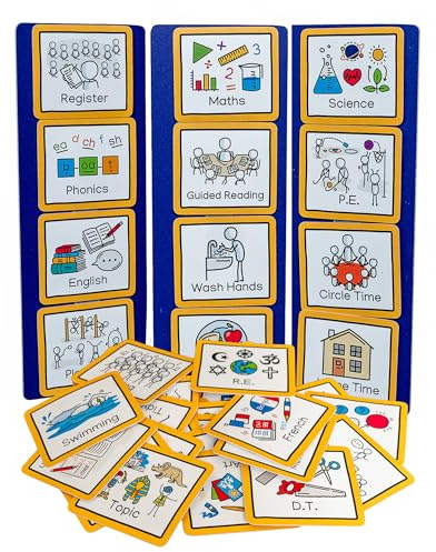 Visual Timetable for School (Large) with 50 visual aids, visual symbols to reduce anxiety, bring calm and support autism, adhd, SEND, downs syndrome & speech and language delay for whole class use.