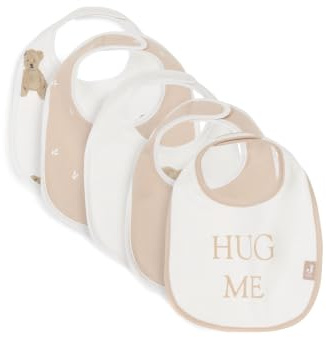 Jollein Bavaglini Impermeabili per Bambini - Confezione da 5 - Teddy Bear/Harvest - Chiusura in Velcro