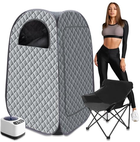 aledaras Sauna a vapore portatile, tenda personale per sauna a vapore per spa domestica, box sauna portatile con sauna da 3 litri 1000 W, sedia pieghevole di grandi dimensioni inclusa, grigio
