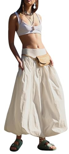 Mujer Y2k Bubble Falda Larga Cintura Elástica Aline Maxi Falda Abullonada Dobladillo Volantes Verano Falda Globo Volantes Plisado Vestido Midi, marfil, S