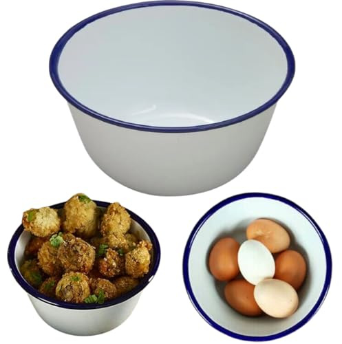 citystores® 16cm Enamel Pudding Basin White Enamelware Enamel Cookware Enamel Crockery Rice Plate Pasta Plate Bowl Dinner Plate Round Pie Plate Soup Plate Mixing Bowl Deep Dish Tableware 0336