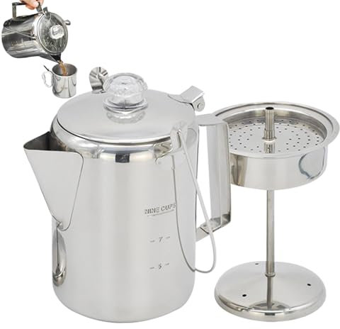 Machine à café avec percolateur pour camping, machine à café percolateur pour camping, couvercle en acier inoxydable, four de groupe percolateur pour camping, 9 tasses