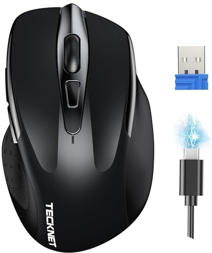 TECKNET Silent Wireless Mouse, 2.4G Rechargeable Cordless Mice, Black | 800-4800DPI, 2.4G USB Receiver, Right-Handed Ergonomic Design, for Laptop, PC, Computer, Windows, MacOS