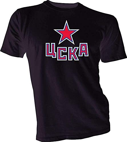 HC CSKA Moscow KHL - Camiseta de hockey profesional ruso negra con cuello redondo y manga corta para hombre, 100 % algodón, Negro, M