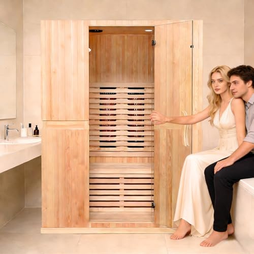 HanBo Technology Infrared Home Sauna Room for 2 Persons Sauna Spa Room Hemlock Wood Infrared Sauna Cabin Dry Sauna with Full Spectrum Radiator, LED Light, Bluetooth, MP3, USB (2 Person Sauna Room)