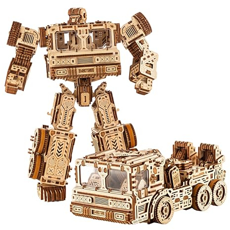 Wood Trick Timbertron Roboter und Lastwagen, 3D-Holzpuzzle zum Bauen für Erwachsene und Kinder – fährt bis zu 2,74 m lang – Holzmodelle, technisches DIY-Projekt, mechanische 3D-Puzzles, Modellbausätze