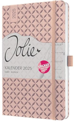 Wochenkalender Jolie A5 2025 pearl rose - SIGEL - 1 Woche auf 2 Seiten - Terminplaner mit geprägtem Kunstleder-Cover, Gummiband, Stiftschlaufe, Einstecktasche und Stickerbogen - 13,5 cm x 20,3 cm