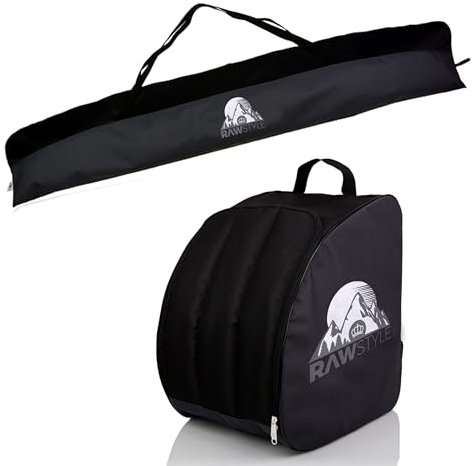 Rawstyle Skitasche Ski-Schuh-Tasche Set SKI-Tasche 160cm 180cm 190cm wasserdicht Ski Bag Ski Cover Wintersport Kombi (Set 190cm, schwarz-schwarz)