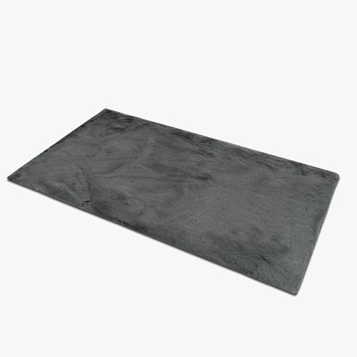 Comart, Carezza-Teppich, sehr weich, flauschig und pelzig, rutschfeste Unterseite, modernes und bequemes Design, für Wohnzimmer, Schlafzimmer, Bettvorleger, maschinenwaschbar, Anthrazit, 45 x 75 cm