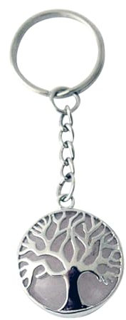 KVN Portachiavi con albero della vita, quarzo rosa, semi gemma, diametro ca. 2,7 cm, argento, 2.3 cm