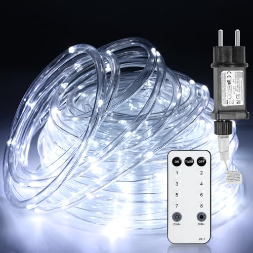 Peviasot LED Lichterschlauch, 20M LED Schlauch IP65 Wasserdicht LED Lichterkette für Innen Aussen Kaltweiß mit Fernbedienung & Timer 8 Modi und Helligkeit Dimmbar