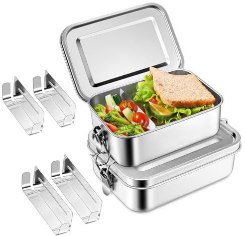 Homikit Brotdose mit Fächern, 2 Stück Edelstahl Bento Lunch Box, 850+1400ml | Lunchbox für Kinder & Erwachsene, Brotzeitdose mit Abnehmbar Trennwand, Schule Arbeit Picknick, Auslaufsicher, Dichtungsring