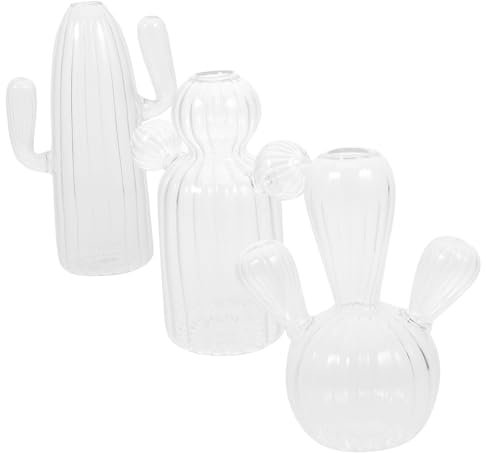 Alipis 3pcs Cactus Shaped Glass for Hydroponic Plants and Aromatherapy Decorative Table Centerpiece for Home Office and Garden Decor Transparent Bud