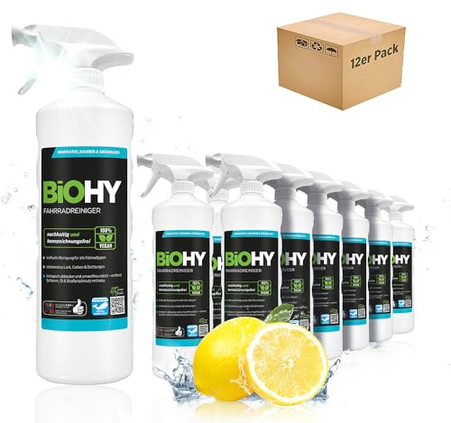 BiOHY Fahrradreiniger (12 x 1 Liter) + Sprühkopf | Hochwirksamer Schaum | biologisch abbaubar | ideal für E-Bikes und alle Fahrräder | Reinigungsspray