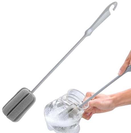 Nybhyjka Spazzola per la pulizia delle bottiglie d'acqua - Spazzola per lavaggio bottiglie con manico lungo | Spazzola per piatti con testa in spugna, design a sospensione, spazzola per la pulizia di