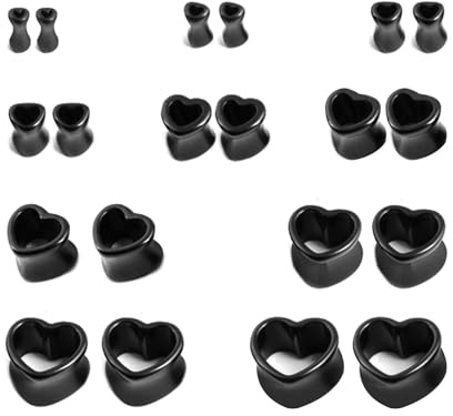 ZENGSING 10 Paires Ecarteur Tunnel Plug, Acrylique Tunnel Plug Gauge Earrings, 4-18mm Extenseur D'Oreille Flexible, Acrylique Oreille Tunnel Forme De Double éVasé (Schwarz)