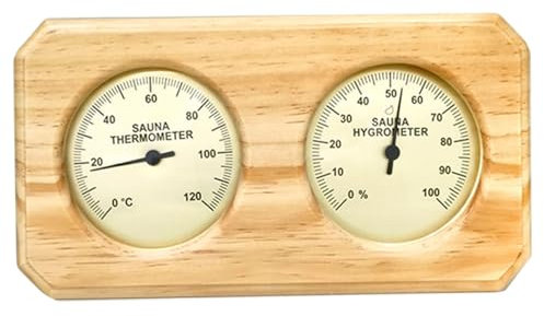 Sauna Thermometer and Hygrometer Mechanical Battery-Free 0-100% RH Hygrometer 5x10 Inch Hanging Wooden 0-120℃ Sauna Thermometer for Steam Room