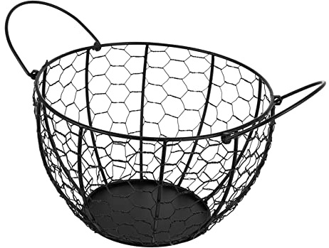 Cestino in Ferro Vintage per Uova e Frutta, Nero, Grande | Stile Rustico Originale, Uso Domestico e Raccolta, Multiuso e Aglio, Decorazione