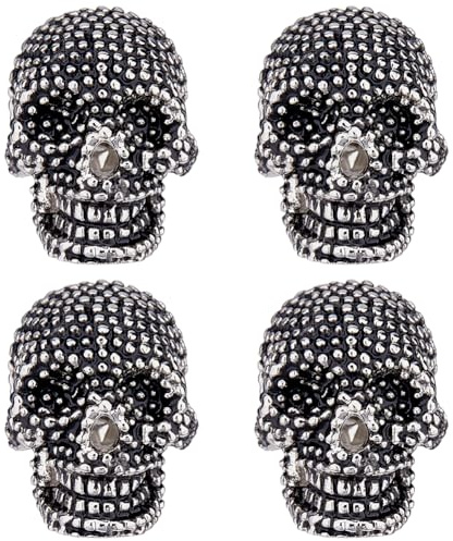 SUPERFINDINGS 4 Stück Gothic Totenkopf Brosche Punk Totenkopf Brosche Pins Antik Silber Punk Stil Skelett Kopf Brustnadel Legierung Miniatur Anstecknadel Halloween Skelett Anstecker