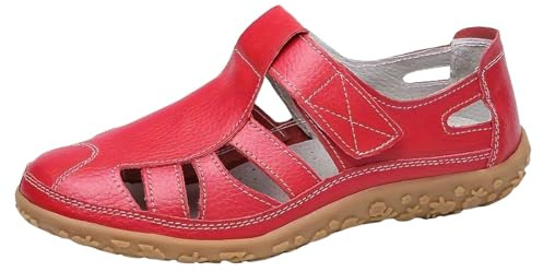 Xbemkste damskor med mjuk sula, fashionabla, lediga, stängda tåparti, ihåliga utomhuskläder, fritidsskor, lätta sommarskor damer, röd, 36 EU