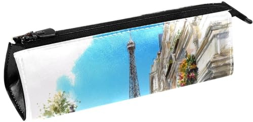 VAPOKF Sac à crayons Café sous la Tour Eiffel - Pochette à crayons - Sac à cosmétiques compact avec fermeture éclair