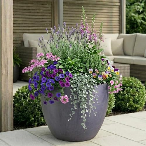 IDEALIST Large Plant Pots 50cm Plant Pot, Slate Reinforced Stone, 88L | 1 Pack, W50 H45 cm, Inner Top D44 cm, Large Size, Dark Grey, Frostproof, Drainage Holes, Lightweight, Egg Pot, Flower Pot