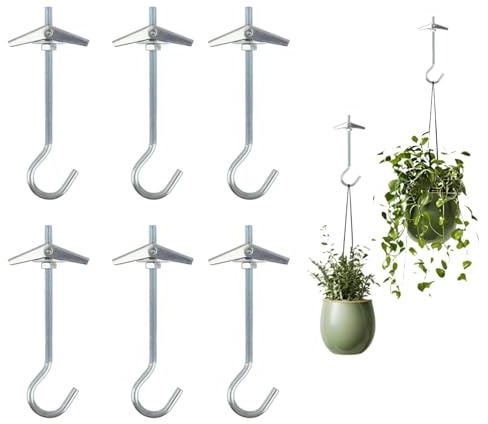 COZERI Lot de 8 crochets de plafond pour plantes suspendues – Crochets de plafond robustes M4/90 mm avec ancrages muraux, vis à bascule en acier galvanisé, fixations à ressort pour montage sur cloison