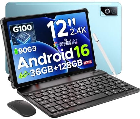 DOOGEE Tab G6 Pro Gemini AI Android 16 Tablette Tactile 12 Pouces 2.4K 90Hz Helio G100 Octa-Core 36Go+128Go Tablette avec Clavier, 9000mAh/18W 7.5mm Ultra-Thin Tablette avec Stylet, 2 Speakers/Face ID