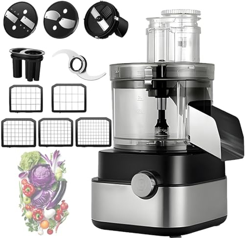 Feiphla Robot Culinaire,Grand Hachoir à LéGumes éLectrique Commercial 5l,600w,avec 5 Lames en Acier Inoxydable,avec Grille à 5 Cubes Capacité De 5000 ML Specification3