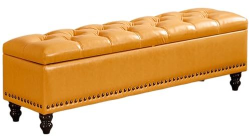 Polsterbank mit Stauraum, weich, mit Holzbeinen, hält bis zu 150 kg, stilvoller Nachttisch für Wohnzimmer, Schlafzimmer, Flur, Gelb 100 cm