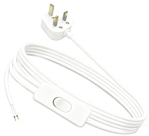 MejaRizon® Lamp Switch, 2 Core Table Lamp Pre-Made Cable with Inline Switch 1.8 Meters, 250V 6A Light Switches, UK Plug Light Switches with 5A Fused, Suitable for Desk Lamp, White