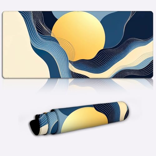 waves meet sun Printed PC Laptop Computer Mouse Mat Pad Non-Slip Rubber Base Pad Office Home Novelty Printed Desk Accessory Large Laptop Desktop Printed Art Ergonomic 600 * 350 * 4mm