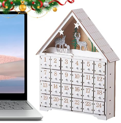 Weihnachtliches Holzhaus – beleuchteter Adventskalender, Countdown-Feiertagsdekoration, beleuchtetes -Ornament, festliche LED-Szene, Ausstellungsstück für Tisch, Kamin, Büro, Schlafzimmer