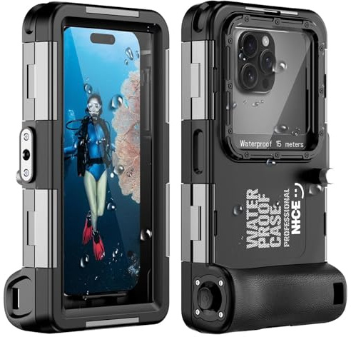 Ezanmull Underwater Diving Phone Case for iPhone 17/16/15/14/13/12/11 Pro Max/XR/XS & More, Professional Protection [15m/50ft], Waterproof Case for Snorkeling, Surfing, Photos & Videos (Black)