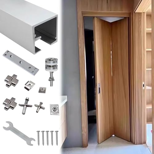Rail Porte Coulissante Quincaillerie de Rechange pour Porte Pliante Coulissante, Rail de Porte Coulissante Double Pliante avec Poulie(46in(116.8cm) for 2 Doors)