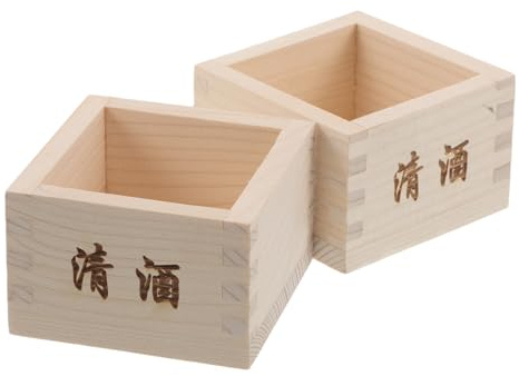 BESTYASH Tazza da Sakè Masu Giapponese in Legno, Scatola Quadrata Tradizionale, 2 Pezzi, Portatile, per Locale Sushi e Cerimonie | Grana Naturale, Design Tradizionale Giapponese, Uso Cerimoniale per Tavola e Riunioni Domestiche